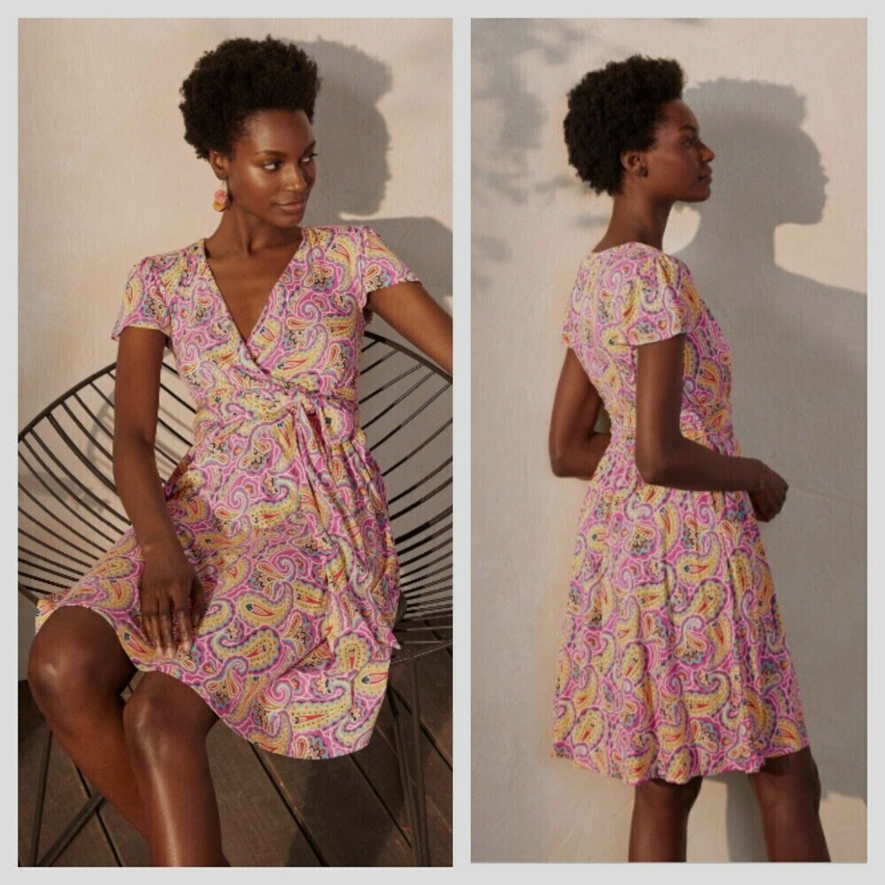BODEN Evangeline Jersey Wrap Dress Printed Paisley Feminine Stretch Women's 8 R